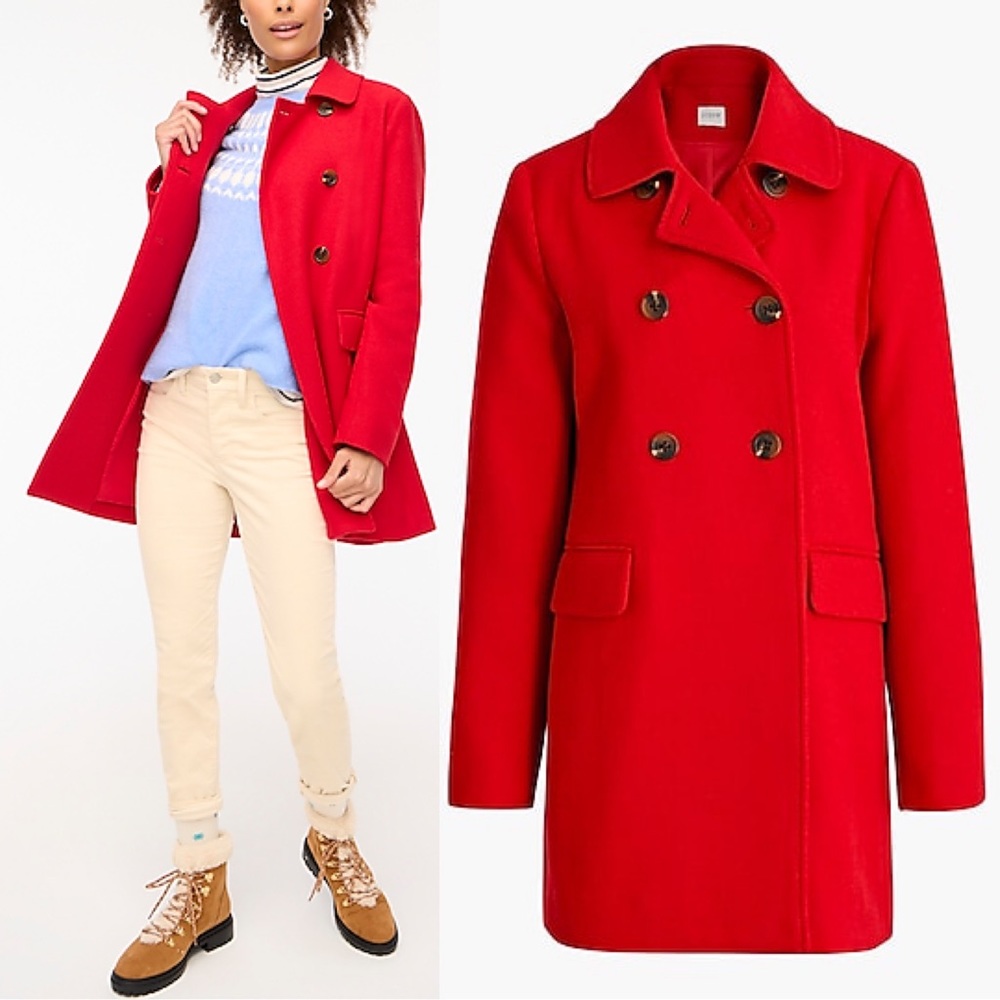 J. Crew Double-Breasted Red Wool Coat